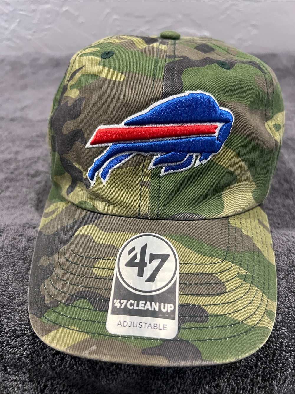 🔥🏈 BUFFALO BILLS NFL ‘47 BRAND CLEAN UP ADJUSTABLE HAT Camo Green Cap - EUC